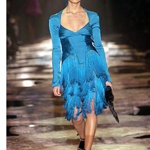 Gucci Tom Ford blue silk tassel runway dress 40